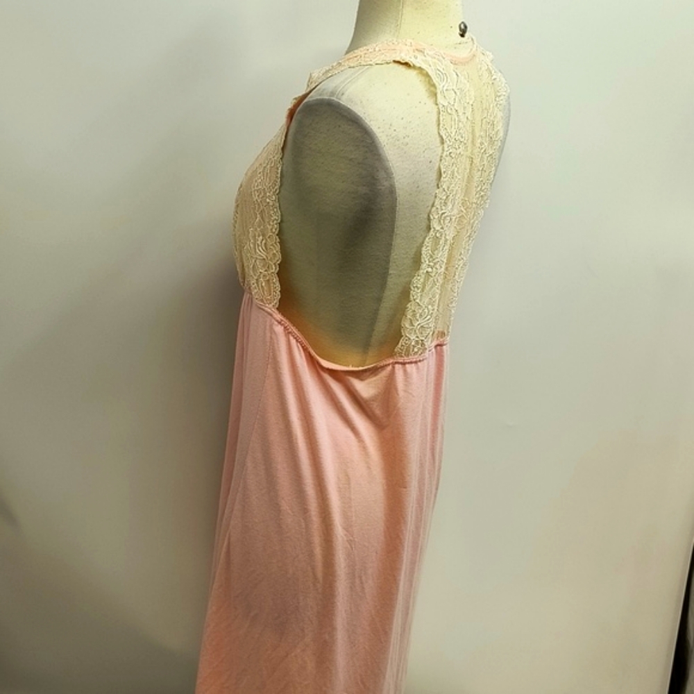 Chartreuse pink knit with cream lace nightgown-sz L